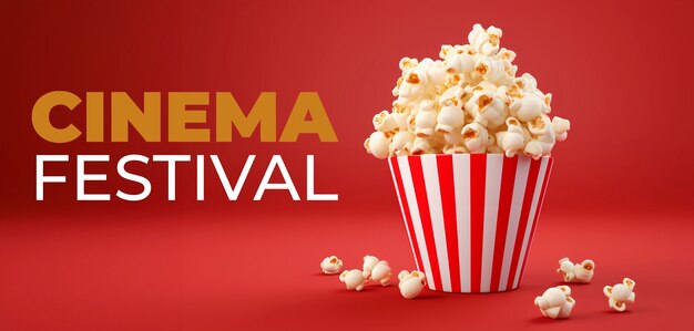 Copa de palomitas de maíz del festival de cine en 3D