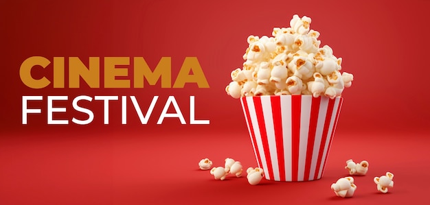 Copa de palomitas de maíz del festival de cine en 3D