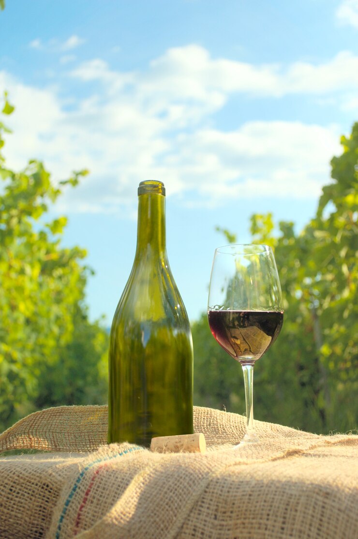 Copa de vino con botella.