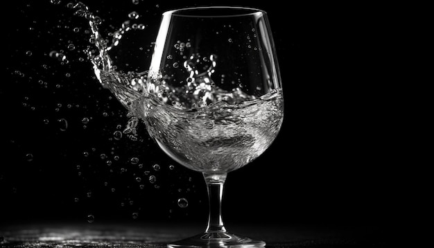 Copa de vino de cristal con líquido alcohólico rojo oscuro generado por IA