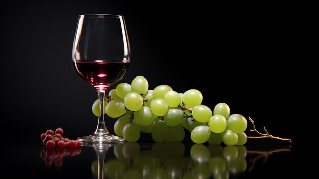 Una copa de vino con uvas blancas.