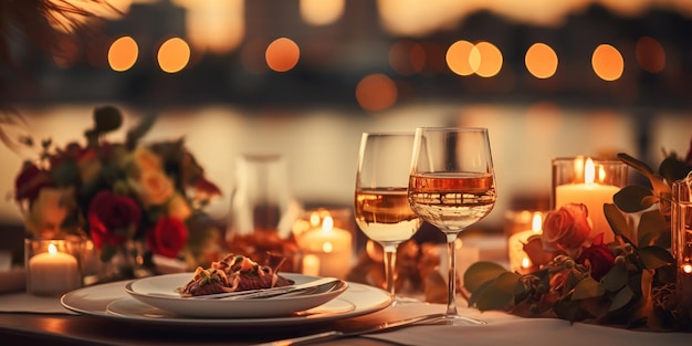 Foto gratuita las copas de vino colocadas en una mesa forman parte de una cena acogedora