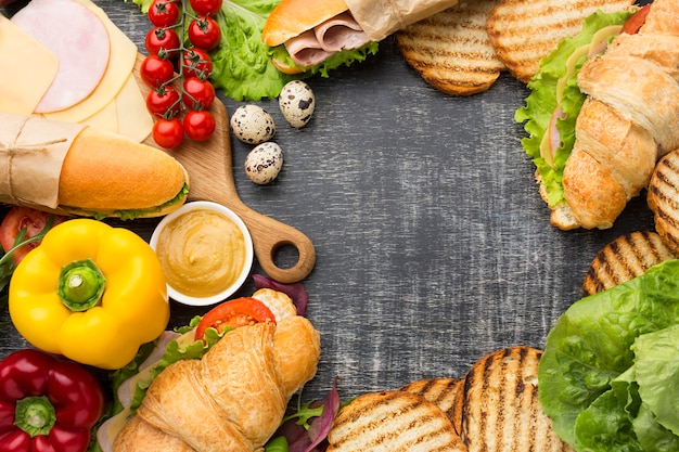 Foto gratuita copia espacio rodeado de comida