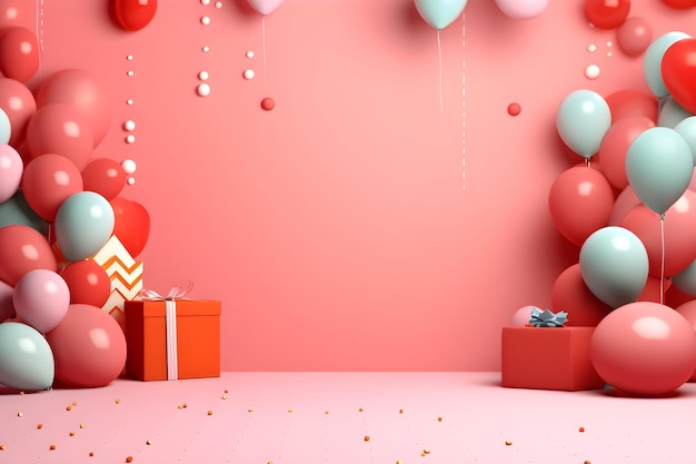 Copie el espacio de un fondo de decoración de globos y regalos.