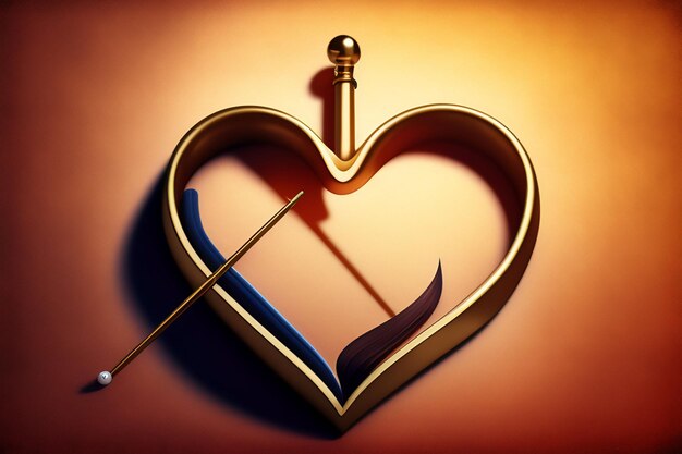 Un corazón con una aguja y una pluma azul.