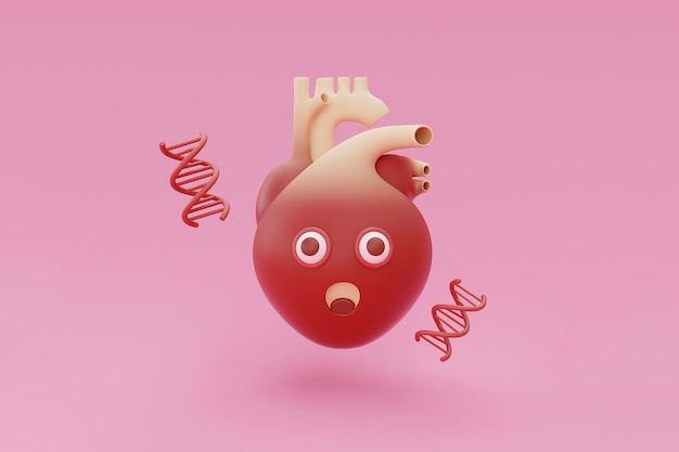 Corazón anatómico de dibujos animados con adn