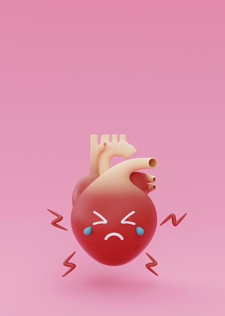 Corazón anatómico de dibujos animados llorando