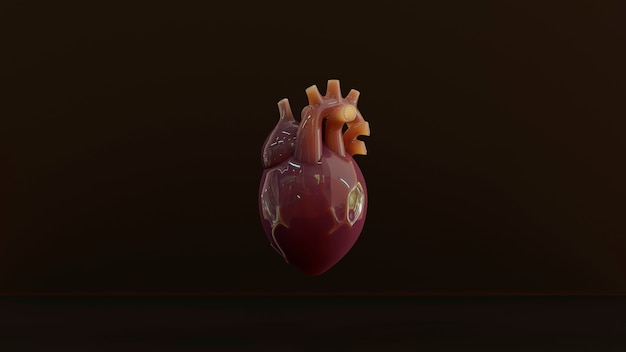 Corazón anatómico con fondo marrón.