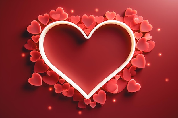 Corazón blanco sobre un fondo rojo diseño de tarjeta de vista superior para el día de San Valentín