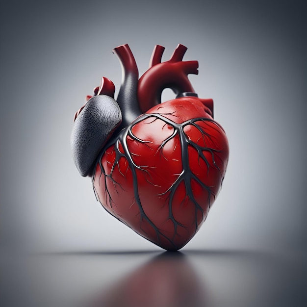 Corazón humano sobre un fondo gris 3d ilustración 3d