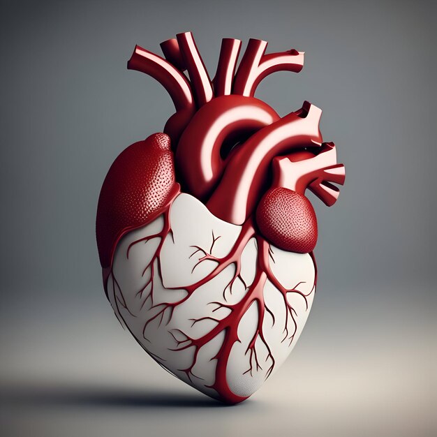 Corazón humano sobre fondo gris ilustración 3d estilo vintage