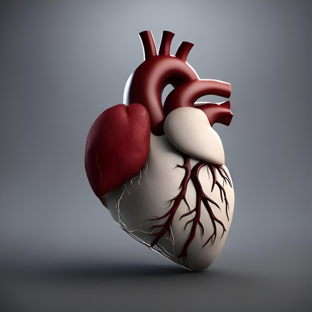 Foto gratuita corazón humano sobre fondo gris ilustración 3d representación 3d