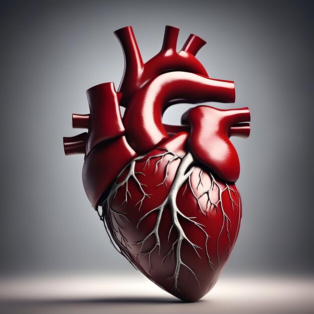 Corazón humano sobre un fondo gris representación 3d ilustración 3d