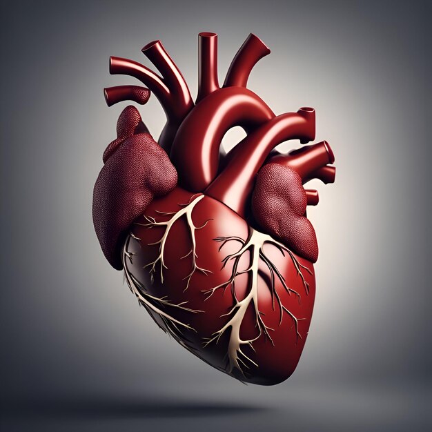 Corazón humano sobre un fondo gris representación 3d ilustración 3d