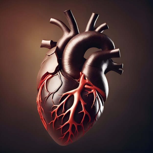 Foto gratuita corazón humano con venas y arterias sobre fondo oscuro ilustración 3d