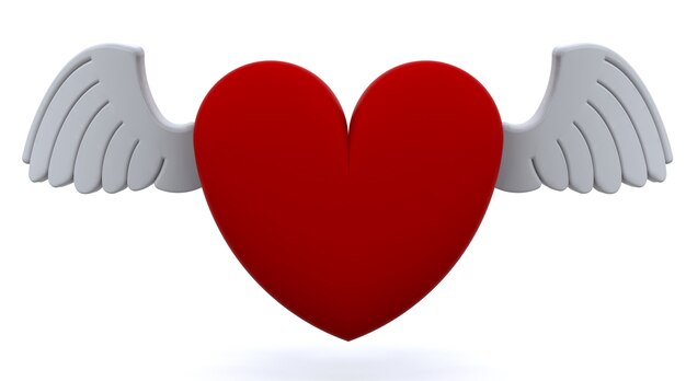 Corazón rojo 3d con alas