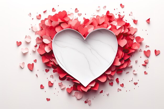 Corazón rojo sobre un fondo blanco vista superior diseño de tarjeta de felicitación del día de San Valentín