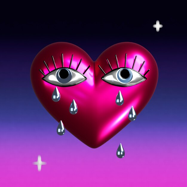 Corazón rosa con efecto reflectante metalizado