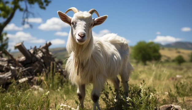 Foto gratuita un cordero lindo pastando en un prado verde inocencia en la naturaleza generada por la inteligencia artificial