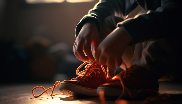 Foto gratuita cordones de zapatos deportivos atados para hacer ejercicio generados por ia