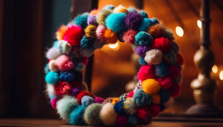 Foto gratuito la corona de madera presenta cuentas de colores y símbolos generados por ia
