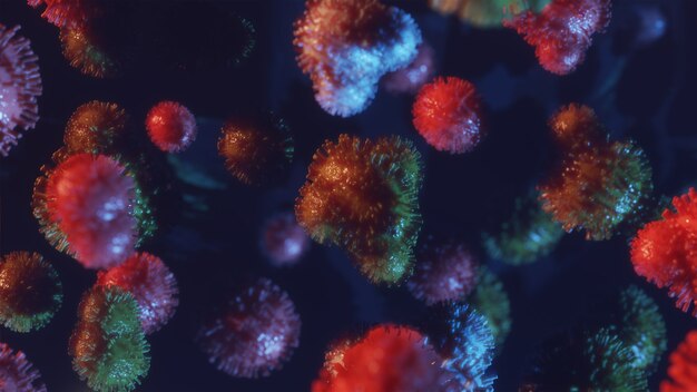 Corona virus flu ncov 2019 cell world health crysis. Render 3D de coronavirus