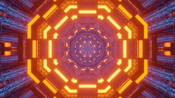 Foto gratuito corredor de túnel futurista con luces de neón de fondo