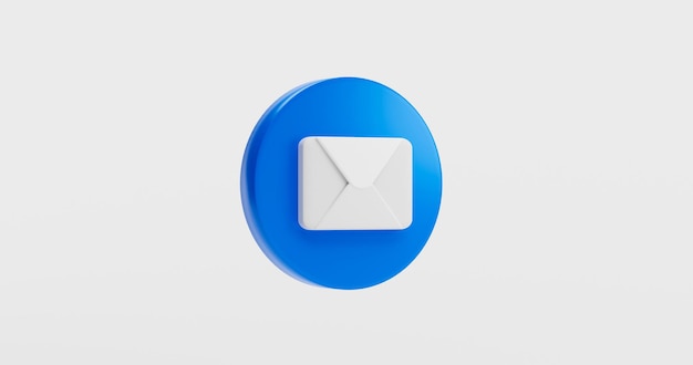 Correo de sobre azul o icono de botón de notificación de correo electrónico Signo de bandeja de entrada sobre fondo blanco Representación 3D