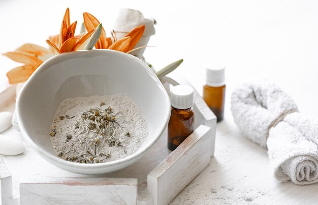 Cosmética natural para tratamientos de spa en el hogar o salón, cuidado cosmético de la piel.