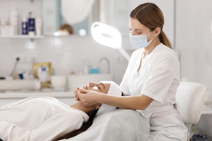 Foto gratuito cosmetología médico y paciente