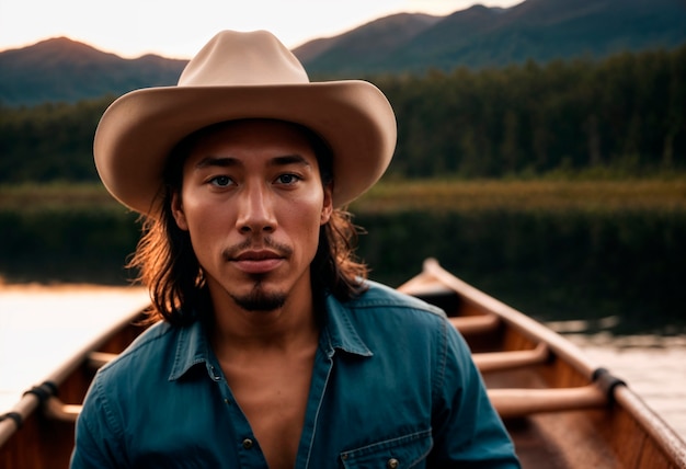 Foto gratuita cowboy con sombrero en un entorno fotorrealista