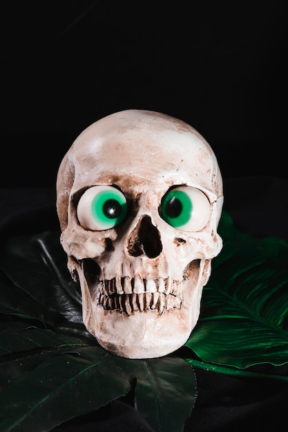 Foto gratuita cráneo espeluznante con globos oculares de juguete