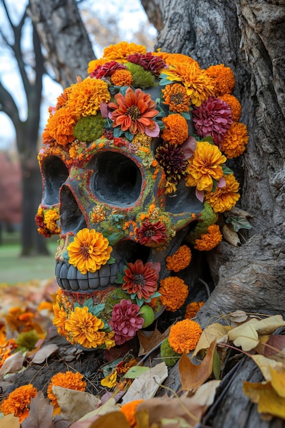 Foto gratuita cráneo mexicano con hermosas flores