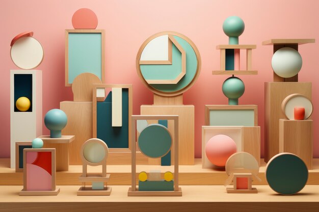 Creación artística hecha a partir de formas geométricas en 3D.