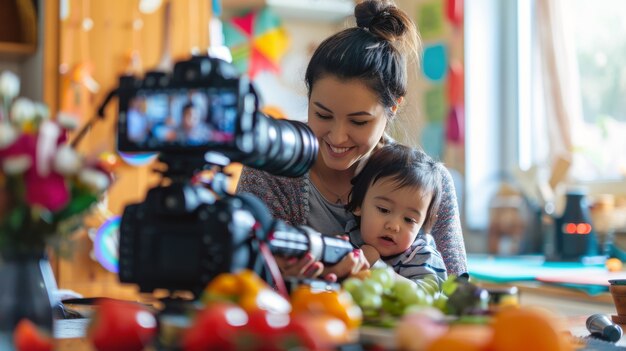 Foto gratuita creador de contenido para padres