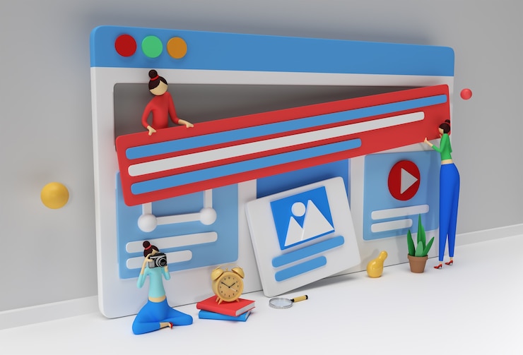 Photo Gratis creative 3d render design for web development banner, marketing material, business presentation, online advertising.