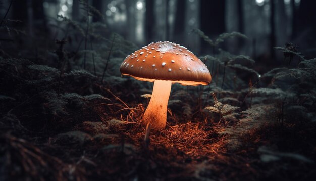 Crecimiento de hongos venenosos en peligro forestal en belleza generado por IA