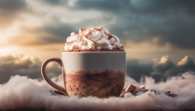 Crema batida de chocolate y café en una taza generada por IA