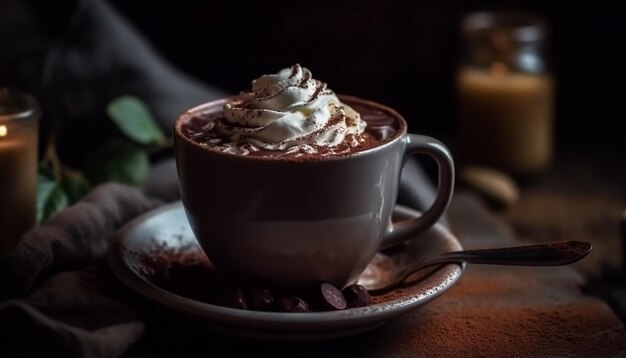 Foto gratuita crema batida y chocolate decoran postre casero generado por ia