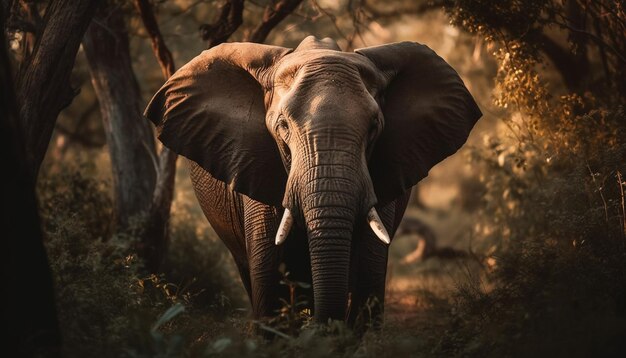 Cría de elefante joven caminando en un desierto tropical generado por IA