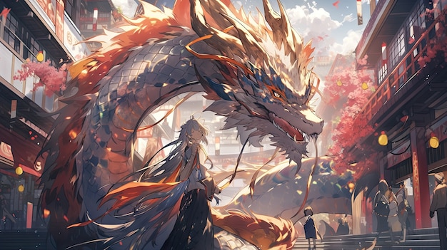 Una criatura dragón mítica al estilo del anime