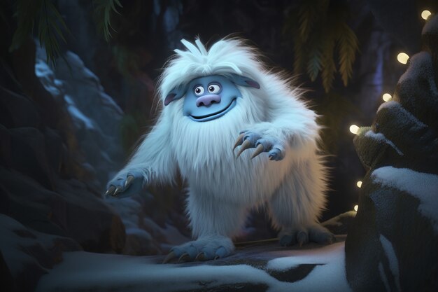 Criatura de personaje furry yeti en paisaje invernal