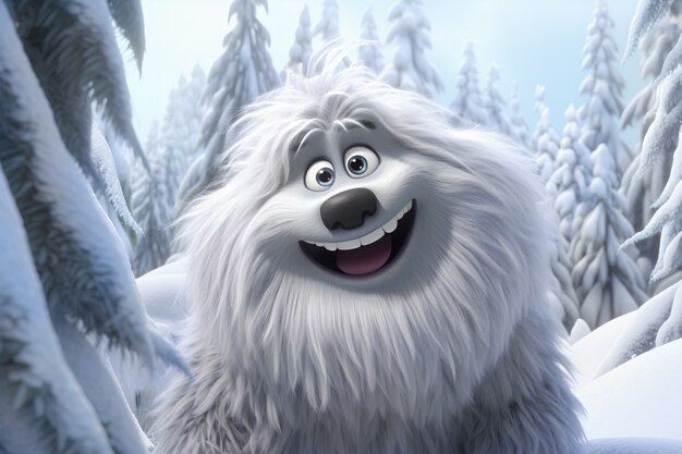 Criatura de personaje furry yeti en paisaje invernal