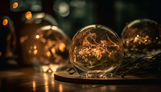 Cristalería de lujo que refleja la celebración en un bar iluminado generado por IA