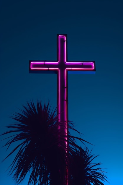 Foto gratuita cruz en 3d con hojas de palma