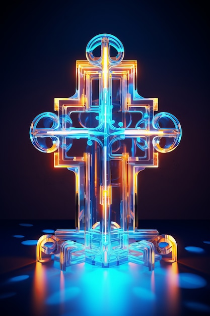 Foto gratuita cruz en 3d con luces brillantes