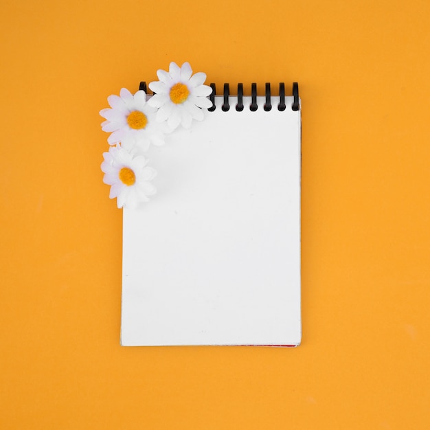 Cuaderno amarillo con flores silvestres