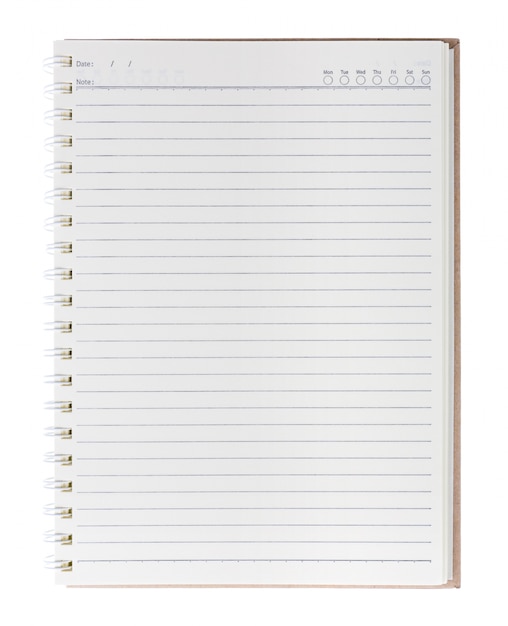 Cuaderno en blanco aislado con el fondo