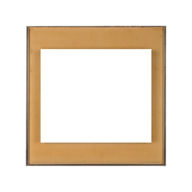 Cuadrado blanco contra un marco marrón aislado sobre un fondo blanco.