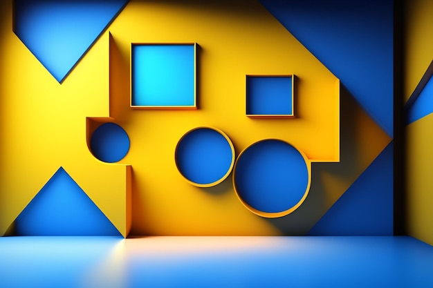Un cuadro amarillo con un fondo azul y un fondo azul.